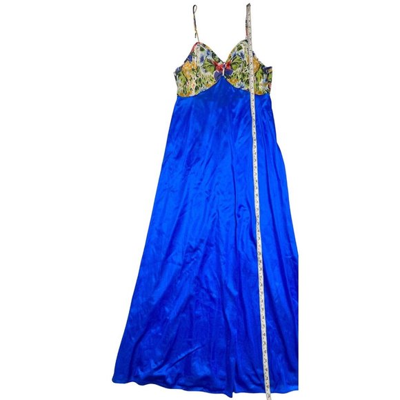 Vintage Tres Chic Nightgown Maxi Gown Blue Sheer Floral Print Size Large - Picture 6 of 10